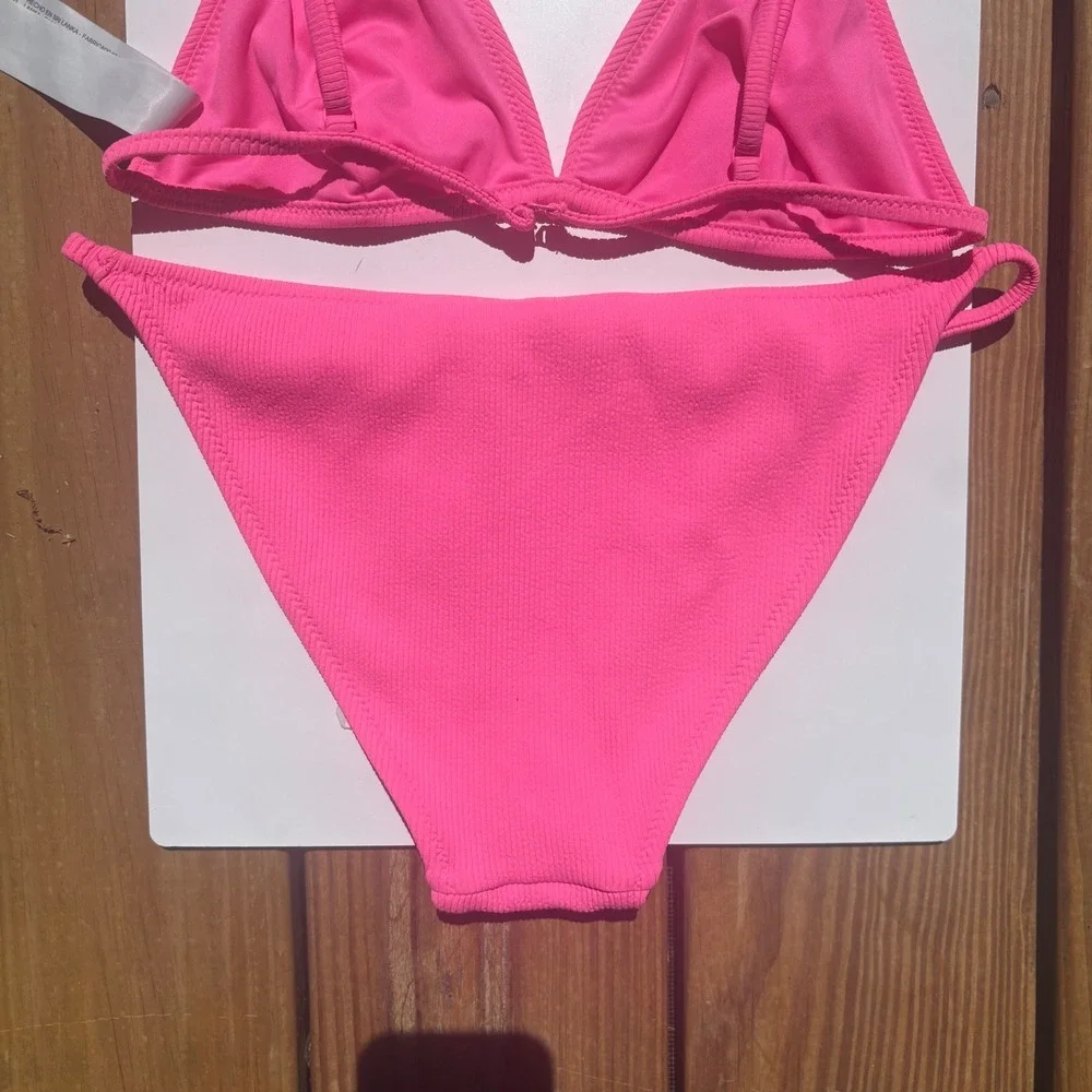 Oysho Pink Textured Triangle Bikini Set Classic Brief Small